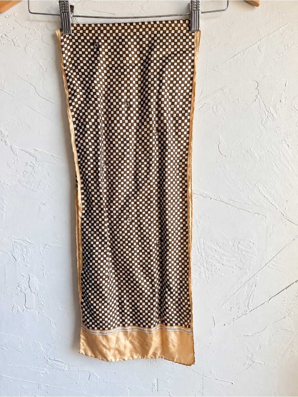 Vintage Brown Geometric Scarf Quiet Luxury Old Money Mod French Girl Satin 9x48